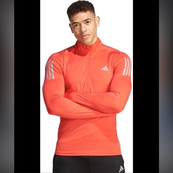Adidas Men's Bright Orange 1/4 Zip Jacket - Picture 1 of 9